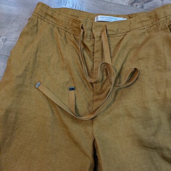Contemporaine Brown Linen Pants with Tie Waist - Picture 3 of 10